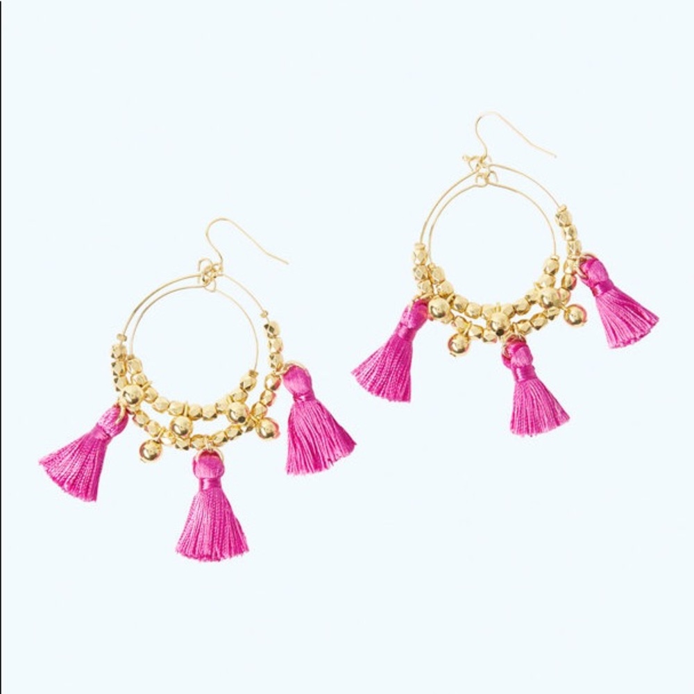 Lilly P. Pink Tassel Hoop Earrings!